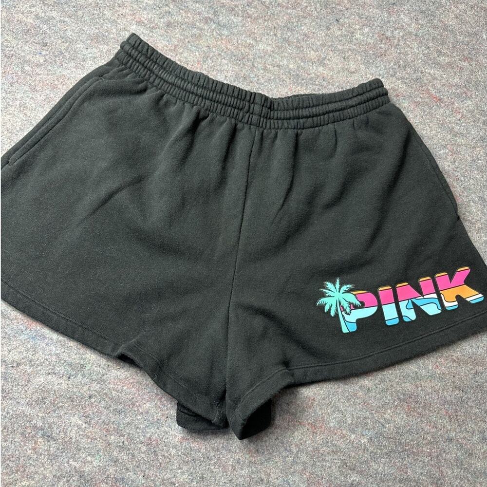 Victoria's Secret Pink Women Size L Black Waist Campus Short Graphic Design